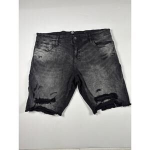 Jordan Craig Mens Black Distressed Denim Shorts Streetwear Hem Ripped Jean SZ 40